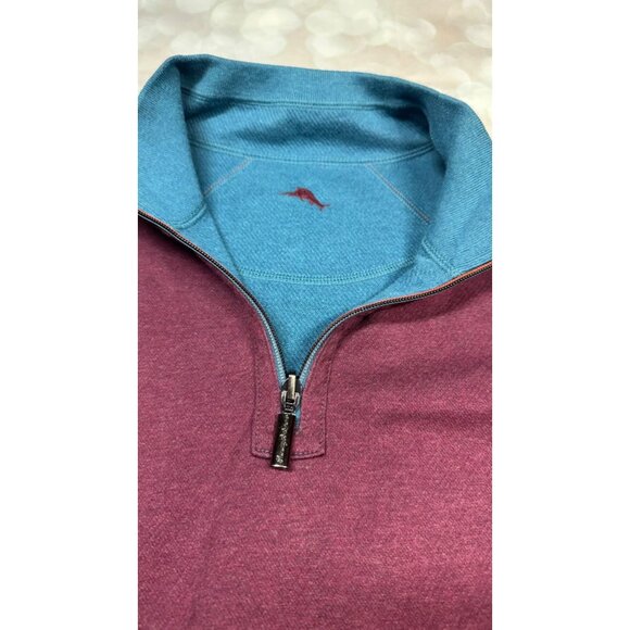 Tommy Bahama Mens XL Blue Red Reversible Flipside 1/4 Zip Pullover Sweater - Picture 6 of 13